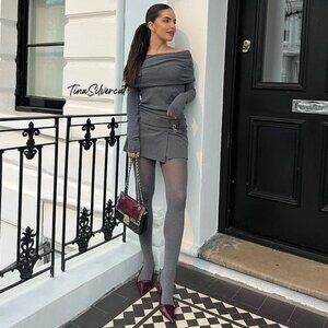 BLOGGER'S FAVE! Zara Off The Shoulder Knit Top Dark Gray NWT